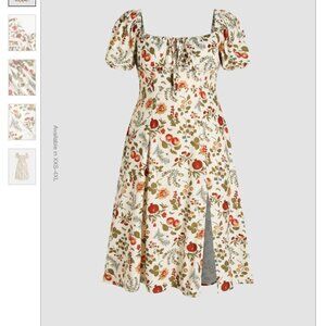 Cider Fruit Square Neck Puff Sleeve Midi Dress Curve & Plus